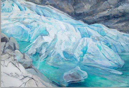 BRIKSDALSBREEN (DETAIL)   2008   oil on collaged Mylar   89"x136"